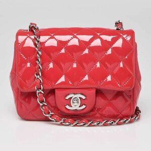 Chanel Pink Quilted Patent Leather Classic Square Mini Flap Bag